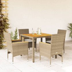 5 Pcs conjunto jantar jardim c/ almofadões vime PE/acácia bege