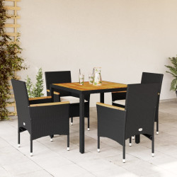 5 Pcs conjunto jantar jardim c/ almofadões vime PE/acácia preto