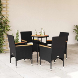 5 Pcs conjunto jantar jardim c/ almofadões vime PE/acácia preto