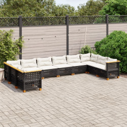 10 Pcs conjunto sofás de jardim c/ almofadões vime PE preto