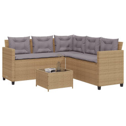 Sofá de jardim forma de l c/ mesa e almofadões vime PE bege