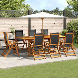 9 Pcs conjunto de jantar para jardim acácia maciça e textilene