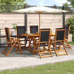 7 Pcs conjunto de jantar para jardim acácia maciça e textilene