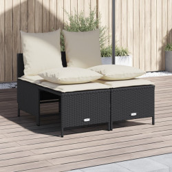 4 Pcs conjunto de sofás para jardim c/ almofadões vime PE preto