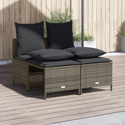 4 Pcs conjunto sofás de jardim c/ almofadões vime PE cinzento