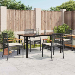 5 Pcs conjunto de jantar p/ jardim c/ almofadões vime PE preto