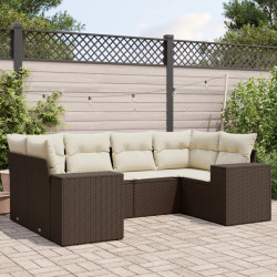 6 Pcs conjunto de sofás jardim c/ almofadões vime PE castanho