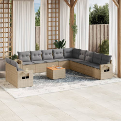 12 Pcs conj. sofás jardim c/ almofadões vime PE bege misturado