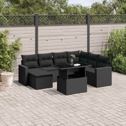 8 Pcs conjunto sofás de jardim com almofadões vime PE preto