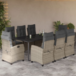 9 Pcs conjunto de jantar p/ jardim c/ almofadões cinzento claro