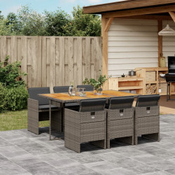 7 Pcs conjunto de jantar p/ jardim c/ almofadões vime PE cinza