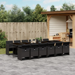 13 Pcs conjunto de jantar p/jardim com almofadões vime PE preto