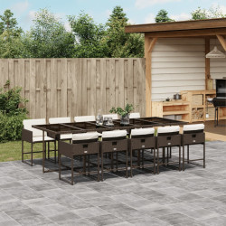 11 Pcs conjunto jantar p/ jardim c/ almofadões vime PE castanho