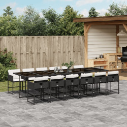 13 Pcs conjunto de jantar p/jardim com almofadões vime PE preto