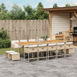 15 Pcs conjunto de jantar p/ jardim com almofadões vime PE bege