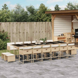 17 Pcs conjunto de jantar p/ jardim c/ almofadões vime PE bege