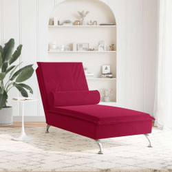 Chaise lounge de massagem com rolo veludo vermelho tinto