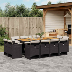 13 Pcs conjunto de jantar p/jardim com almofadões vime PE preto