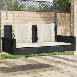 Banco de balanço com almofadas preto 119x56x48 cm vime sintético