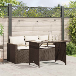 2 Pcs conjunto jantar p/ jardim c/ almofadões vime PE castanho