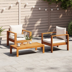 3 Pcs conjunto de sofás de jardim com almofadões acácia maciça