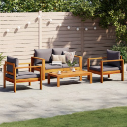 4 Pcs conjunto de sofás de jardim com almofadões acácia maciça