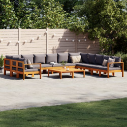 9 Pcs conjunto de sofás de jardim com almofadões acácia maciça