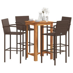 5 Pcs conjunto de bar p/ jardim acácia maciça/vime PE castanho