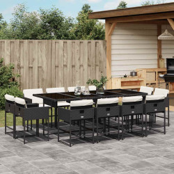 13 Pcs conjunto de jantar p/jardim com almofadões vime PE preto