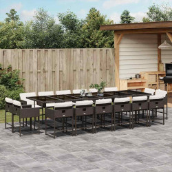 17 Pcs conjunto jantar p/ jardim c/ almofadões vime PE castanho