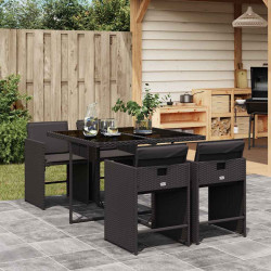 5 Pcs conjunto de jantar p/ jardim c/ almofadões vime PE preto