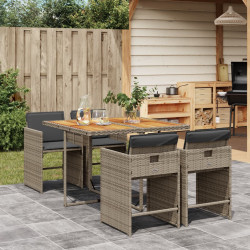 5 Pcs conjunto de jantar p/ jardim c/ almofadões vime PE cinza