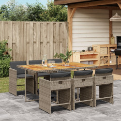 7 Pcs conjunto de jantar p/ jardim c/ almofadões vime PE cinza