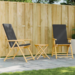 3 Pcs conjunto bistrô dobrável c/ almofadões cinza escuro bambu