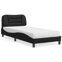 Cama com colchão hvar 80x200 cm couro artificial preto
