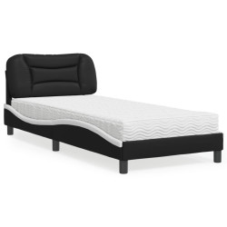 Cama com colchão hvar 90x190 cm couro artificial preto e branco