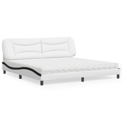 Cama com colchão hvar 200x200 cm couro artificial preto e branco