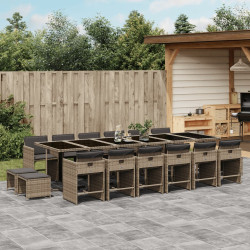 17 Pcs conj. de jantar p/ jardim c/ almofadões vime PE cinzento