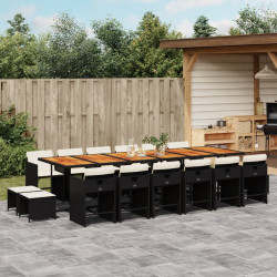 17 Pcs conjunto de jantar p/ jardim c/ almofadões vime PE preto