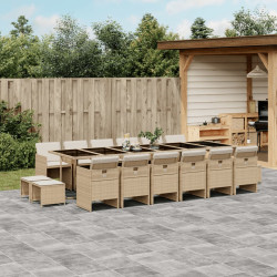 17 Pcs conjunto de jantar p/ jardim c/ almofadões vime PE bege