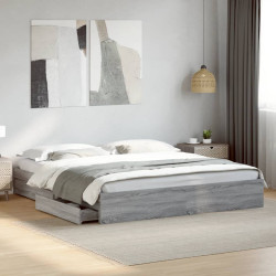 Estrutura de cama c/ gavetas derivados madeira cinza sonoma