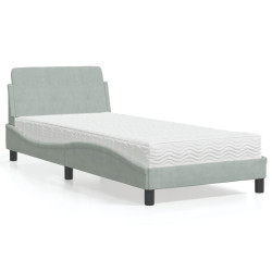 Cama com colchão dover 90x190 cm veludo cinzento-claro