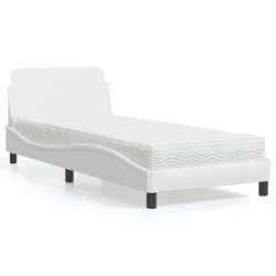 Cama com colchão dover 90x190 cm couro artificial branco