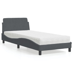 Cama com colchão dover 90x200 cm veludo cinzento-escuro