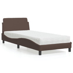 Cama com colchão dover 90x200 cm couro artificial castanho