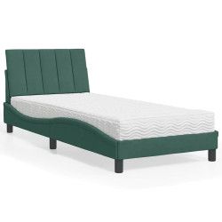 Cama com colchão hanko 90x190 cm veludo verde-escuro