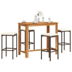 5 Pcs conjunto de bar p/ jardim acácia maciça/vime PE castanho