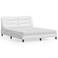 Cama com colchão hvar 160x200 cm couro artificial branco