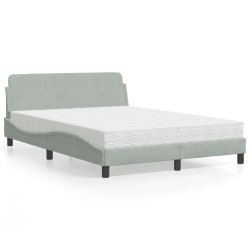 Cama com colchão dover 140x190 cm veludo cinzento-claro