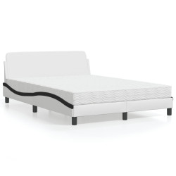 Cama com colchão dover 140x190 cm couro artificial preto e branco